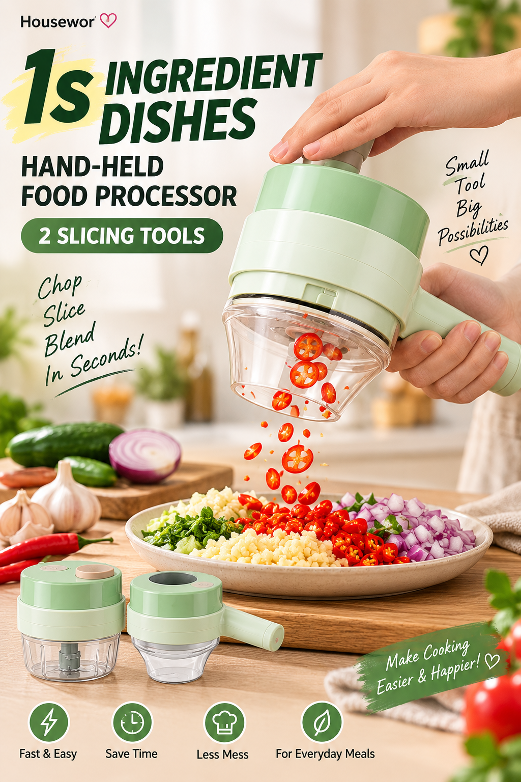 4 In 1 Handheld Electric Vegetable Cutter Set - Image 9