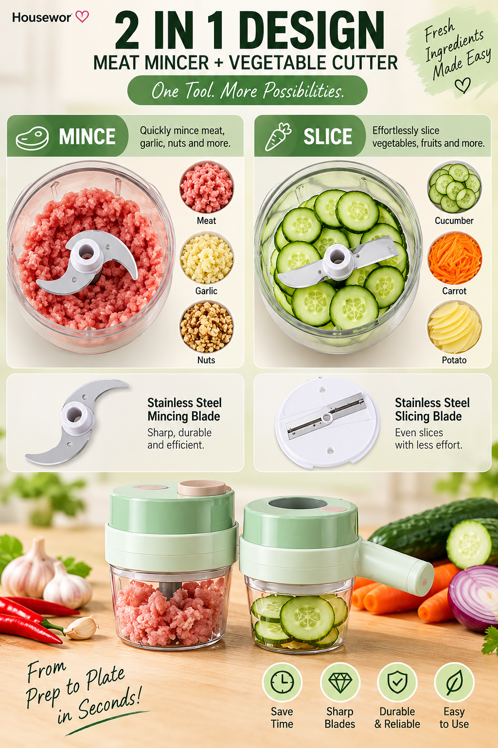 4 In 1 Handheld Electric Vegetable Cutter Set - Image 10
