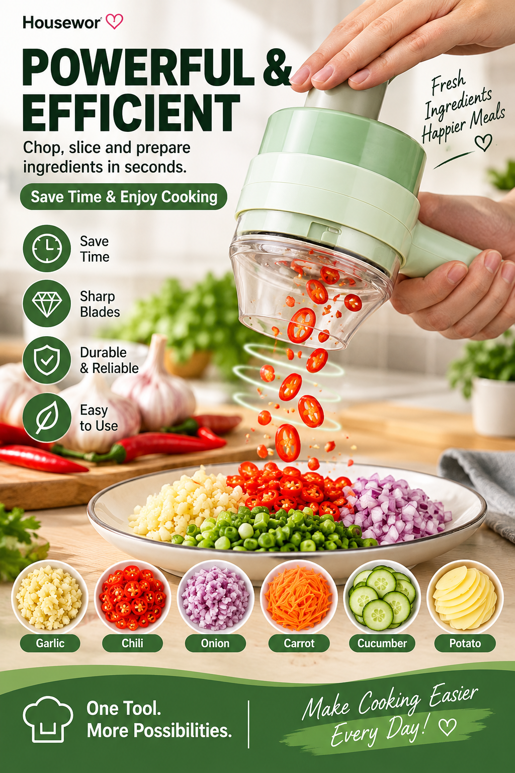4 In 1 Handheld Electric Vegetable Cutter Set - Image 11