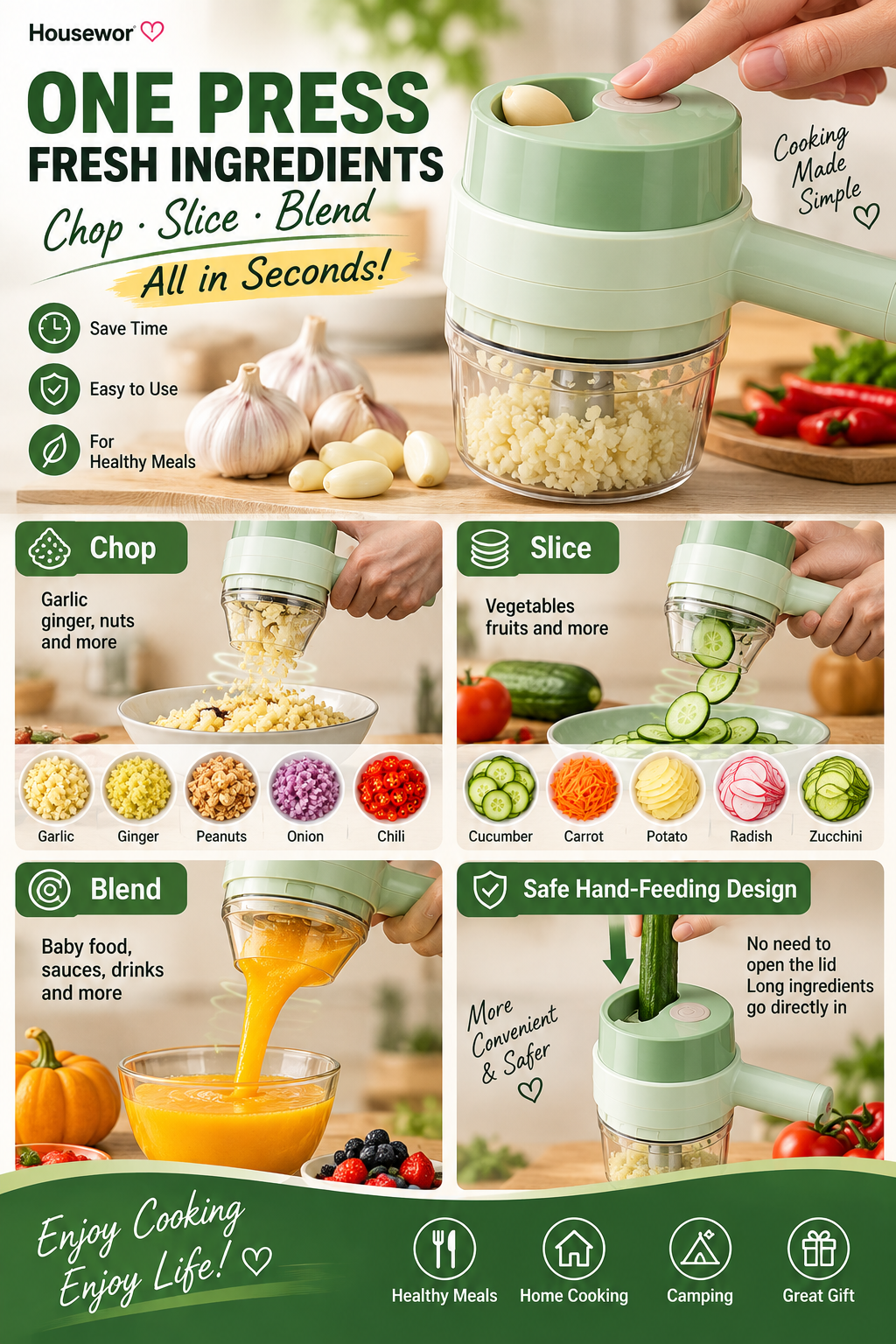 4 In 1 Handheld Electric Vegetable Cutter Set - Image 12